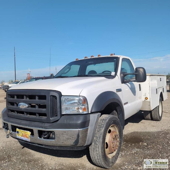 2007 FORD F-550 SUPERDUTY XL, 6.0L POWERSTROKE, 4X4, DUALLY, SINGLE CAB, 9FT 2IN SERVICE BED. WELDER