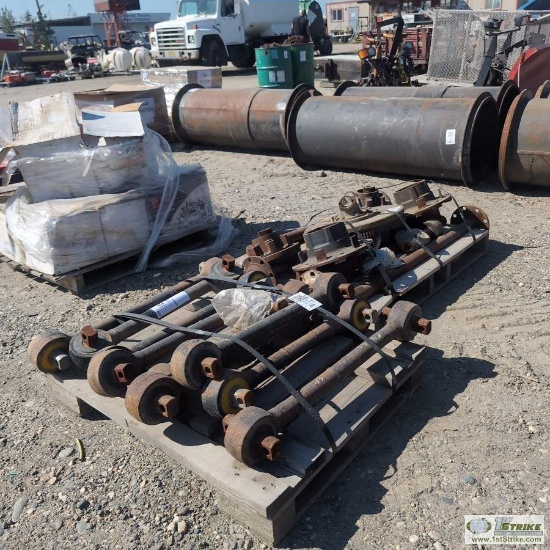 2 PALLETS. MISC HEAVY TRUCK PARTS, INCLUDING: 1PLT TRACK BARS, 1PLT AXLES AND HUBS