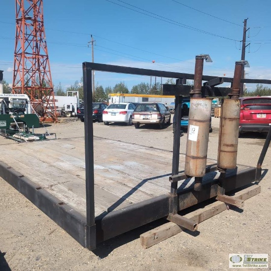 OFF ROAD VEHICLE FLATBED, 10FT WIDE X 16FT LONG, STEEL CONSTRUCTION W/WOOD DECK, HEADACHE RACK, EXHA