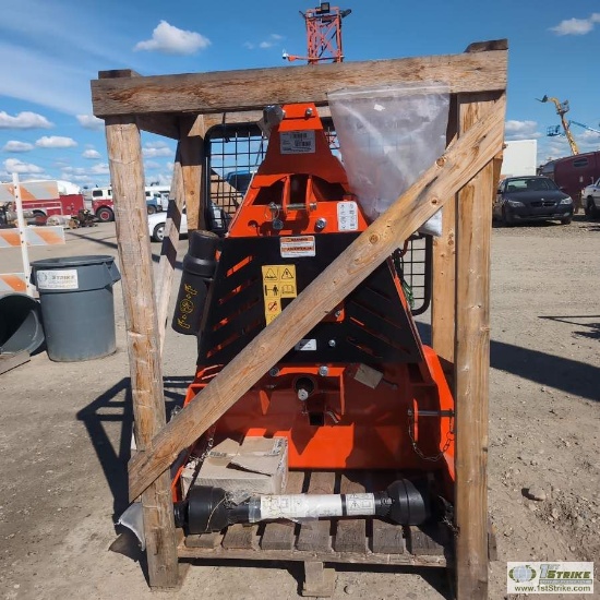 SKIDDING WINCH, WALLENSTEIN MODEL FX85-ORA, 3 POINT HITCH ATTACH, PTO DRIVEN, W/DRIVE SHAFT. ITEM AP