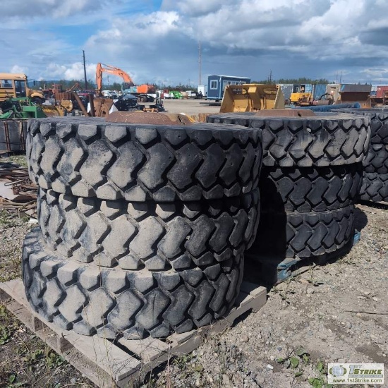 6 EACH. HEAVY EQUIPMENT TIRES, 14.00-25 WITH 4EA WHEELS