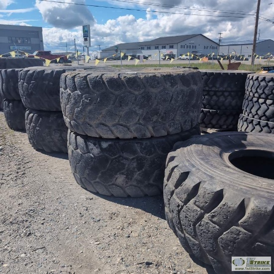 7 EACH. HEAVY EQUIPMENT TIRES, 26.5-25. CONDITION UNKNOWN