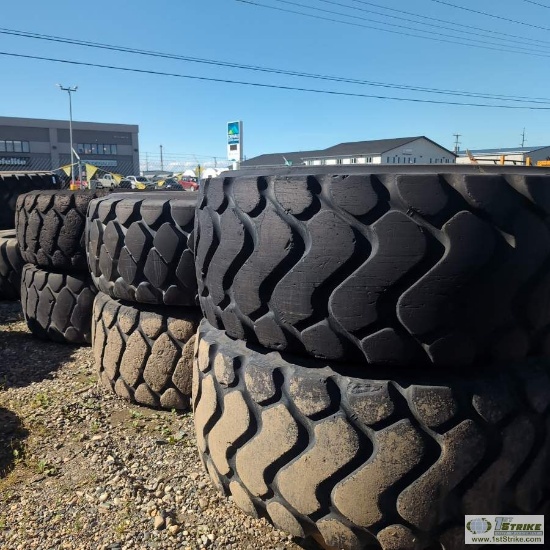 6 EACH. HEAVY EQUIPMENT TIRES, 26.5 R25. CONDITION UNKNOWN