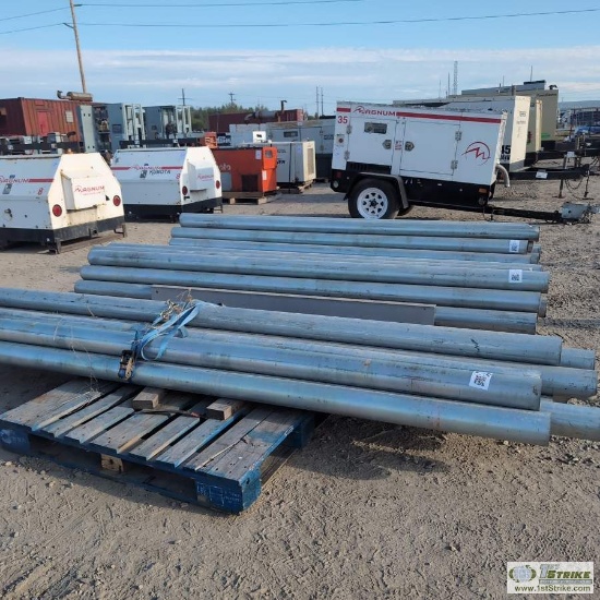 3 PALLETS. FENCE POSTS, APPROX 4.5IN OD X 10FT LONG, GALVANIZED STEEL
