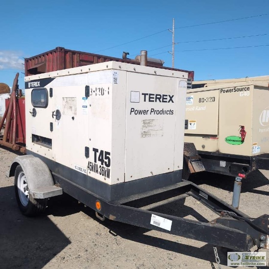 GENERATOR, TEREX MODEL OT451, 36KW, 45KVA, 60HZ, 4 CYLINDER ISUZU DIESEL ENGINE, SINGLE AXLE TRAILER