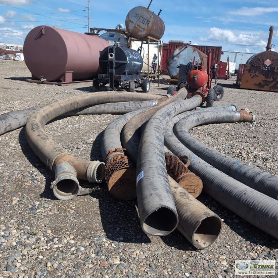 1 ASSORTMENT. SUCTION HOSE, APPROX 8IN WITH SCREEN FILTERS, TEES WITH CAM LOCKS, FLANGES, APPROX 8EA