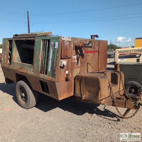 AIR COMPRESSOR, SULLAIR, 4 CYLINDER JOHN DEERE DIESEL ENGINE, SINGLE AXLE TRAILER MOUNTED