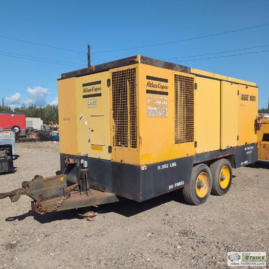 AIR COMPRESSOR, ATLAS COPCO XASE 1600, DETROIT DIESEL 6063TK33 ENGINE, TANDEM AXLE TRAILER MOUNTED.