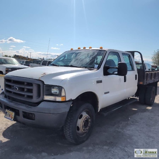 2004 FORD F-550 SUPERDUTY, 6.0L POWERSTROKE, 4X4, DUALLY, CREW CAB, 9FT FLATBED WITH GOOSENECK HITCH