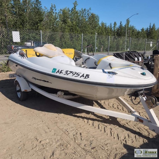 BOAT, SEADOO SPEEDSTER, 15FT FIBERGLASS HULL, APPROX 7FT BEAM, TWIN JET DRIVE. UNKNOWN MECHANICAL PR