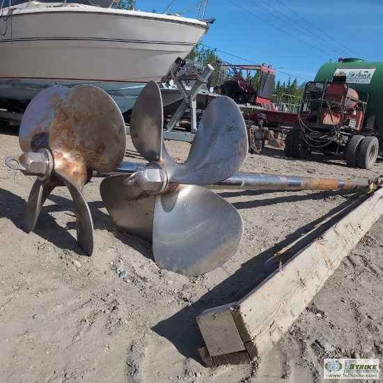 1 ASSORTMENT. 2EA SHIP PROPELLERS WITH DRIVE SHAFTS, APPROX 46IN DIAMETER, 4 BLADE, 16FT SHAFT, 1EA