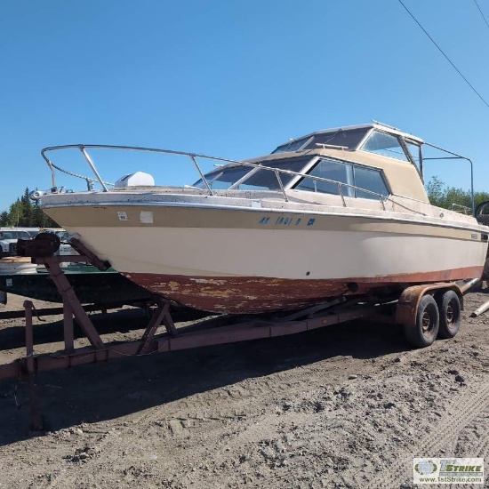 BOAT, REINELL MODEL RV-2500 CABIN CRUISER, 24FT FIBERGLASS HULL, 8FT BEAM, TWIN 4CYL CHRYSLER MARINE