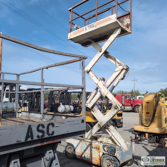 SCISSOR LIFT, SIMON X-14, 24V ELECTRIC, 650LB CAPACITY, WITH PLATFORM EXTENSION