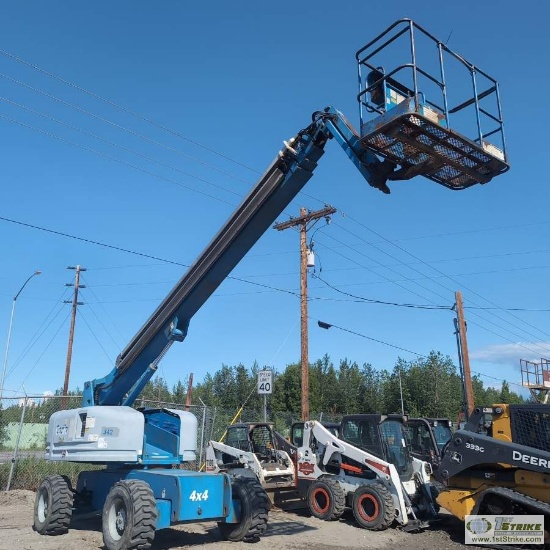 MANLIFT, 2003 GENIE S-65, 65 FOOT HEIGHT, 500 LB BASKET CAPACITY, 4WD, PERKINS DIESEL