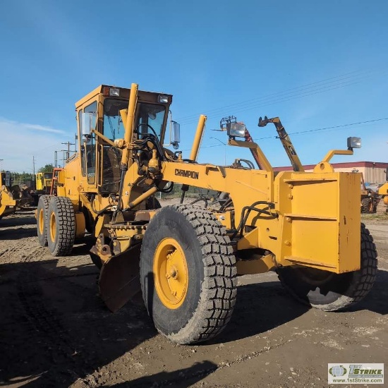 GRADER, 1990 CHAMPION 740A VHP, EROPS, 14FT MOLD BOARD, REAR SCARIFIER. 14.00R24 MAXAM SNOW XTRA TIR