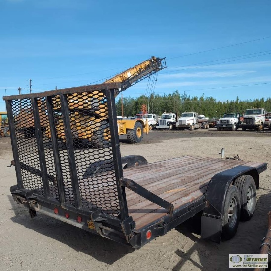 TRAILER, 1989 HOMEMADE 6FT 8IN WIDE X 16FT 4IN DECK, TANDEM AXLE, FOLD DOWN RAMPS