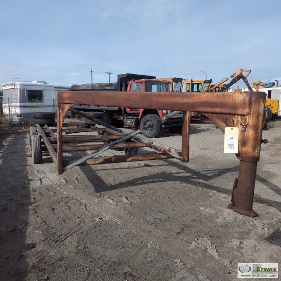 GOOSENECK TRAILER FRAME, 6FT 8IN WIDE X 20FT LONG DECK AREA, TRI AXLE. NO TITLE