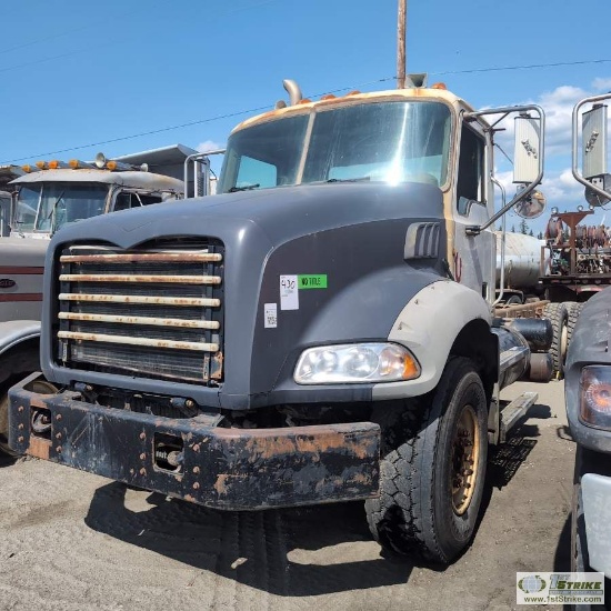 SEMI TRACTOR CAB AND CHASSIS, 2011 MACK MODEL GU813, MACK MP7 DIESEL ENGINE, AUTOMATIC TRANSMISSION,