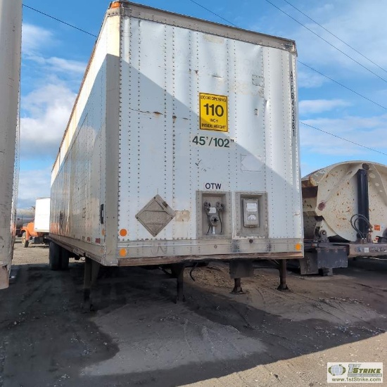 SEMI VAN TRAILER, 1996 PINE, 45FT X 8FT BOX, TANDEM AXLE