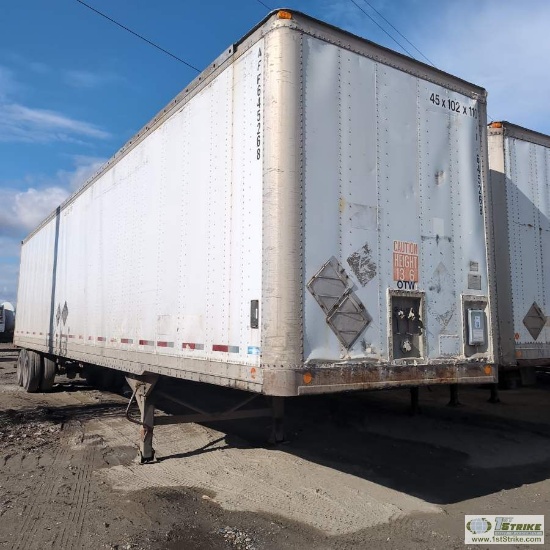SEMI VAN TRAILER, 1994 HYUNDAI, 45FT X 8FT BOX, TANDEM AXLE