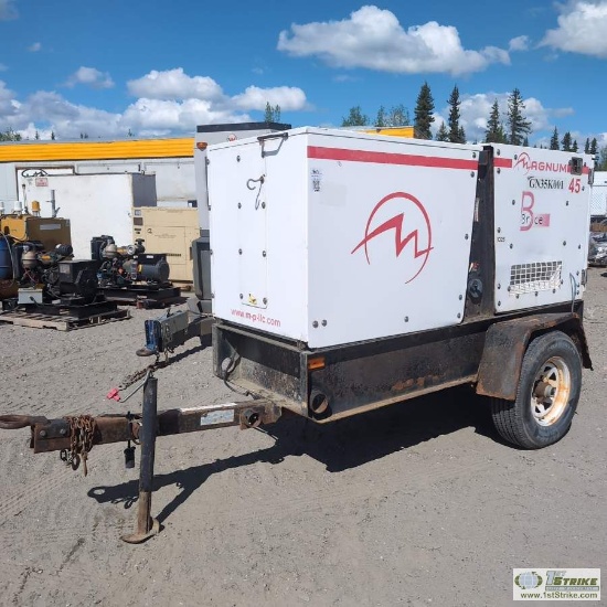 GENERATOR, MAGNUM MODEL MMG45FHK, 32KW, 32KVA, 4 CYLINDER KUBOTA DIESEL ENGINE, SINGLE AXLE TRAILER