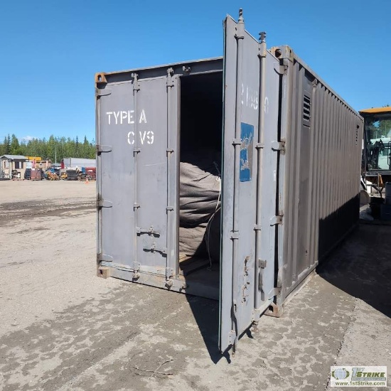SHIPPING CONTAINER, CONEX TYPE, 20FT, WITH CONTENTS, INCLUDING OIL CONTAINMENT BOOM