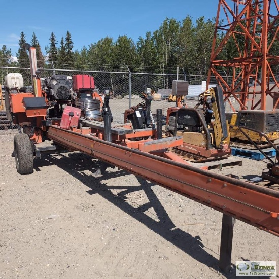 PORTABLE SAW MILL, 2014 WOOD MIZER LT35, KOHLER GAS ENGINE, SINGLE AXLE TRAILER MOUNTED, WITH SPARE