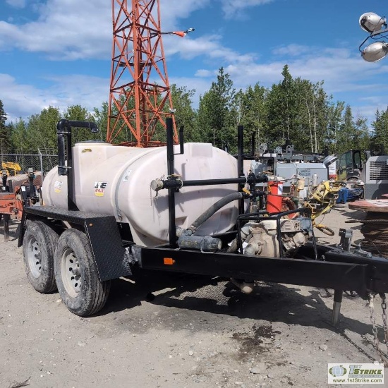 SPRAY TRAILER, WYLIE, TANDEM AXLE, APPROX 450 GAL TANK, WITH 2EA 2IN PUMPS, HONDA GAS ENGINES. NO TI