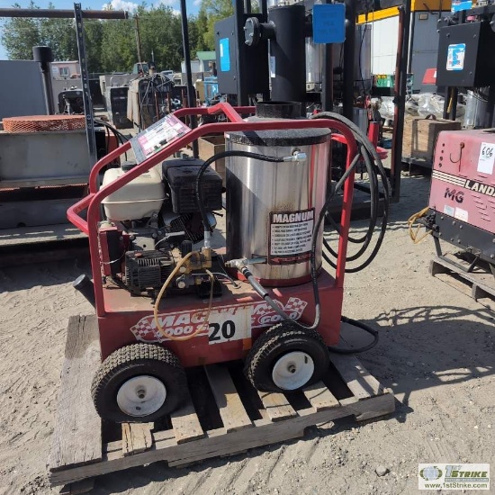 HOT WATER PRESSURE WASHER, MAGNUM 4000 SERIES GOLD, 15HP GAS ENGINE, DIESEL FIRED, CART MOUNTED