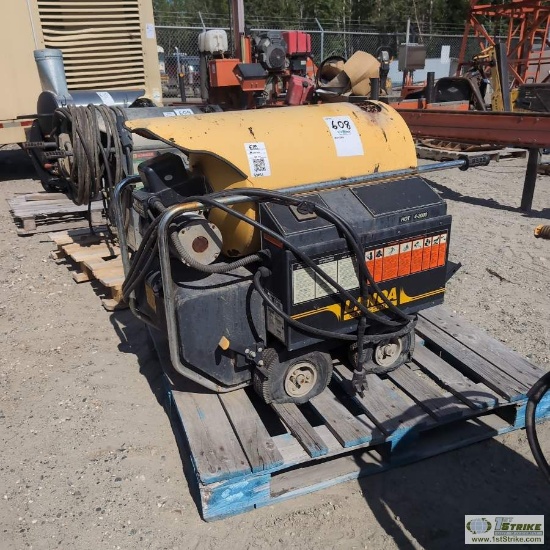 HOT WATER PRESSURE WASHER, LANDA MODEL HOT 4-2000, 230V SINGLE PHASE, DIESEL FIRED, 2,000 PSI, CART