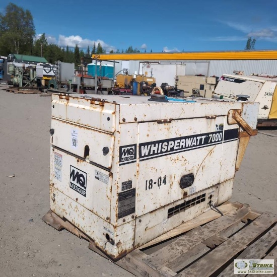 GENERATOR, MULTIQUIP WHISPERWATT 7000 MODEL DA7000SSA, 7KW, 2 CYLINDER KUBOTA DIESEL ENGINE, ENCLOSU