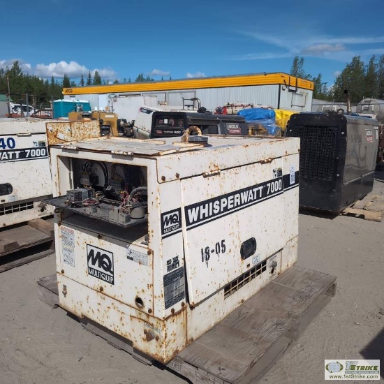 GENERATOR, MULTIQUIP WHISPERWATT 7000 MODEL DA7000SSA, 7KW, 2 CYLINDER KUBOTA DIESEL ENGINE, ENCLOSU