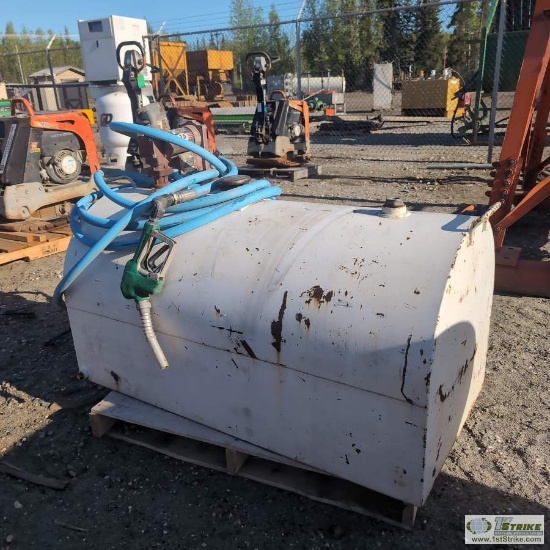 FUEL TRANSFER TANK, STEEL CONSTRUCTION, WITH FILL-RITE 15GPM 12V PUMP, HOSE, NOZZLE