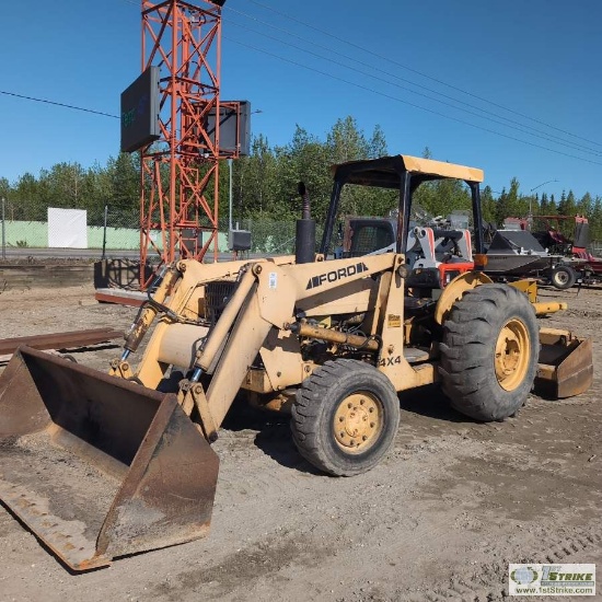 LANDSCAPE TRACTOR, FORD 545D, 4X4, DIESEL, OROPS, FRONT END LOADER ATTACHMENT, REAR BOX BLADE WITH S