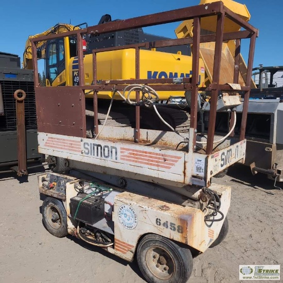 SCISSOR LIFT, SIMON X-14, 24V ELECTRIC, 650LB CAPACITY, WITH PLATFORM EXTENSION