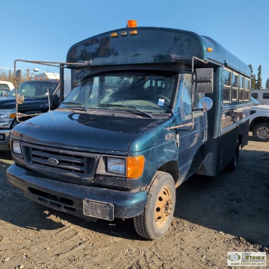 BUS, 2004 FORD E-350 THOMAS, 6.0L POWERSTROKE, 2WD, DUALLY, 11500LB GVWR, 14-PASSENGER CAPACITY. UNK