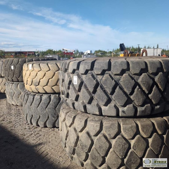 6EACH. HEAVY EQUIPMENT TIRES, 5EA 29.5R25, 1EA 26.5R25, VARIOUS BRANDS. DAMAGE NOTED
