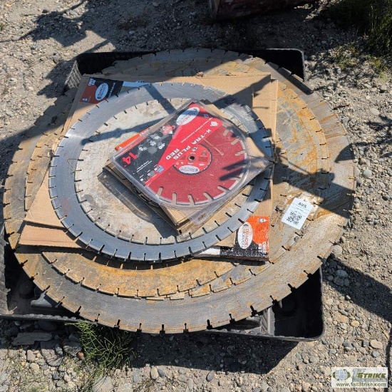 1 Pallet. Diamond Concrete Saw Blades, Various Sizes Incl: 48in, 42in, 36in, 24in, 20in, 8ea 14in, F