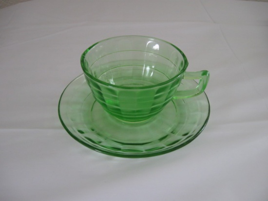 Green Depression Cup & Saucers