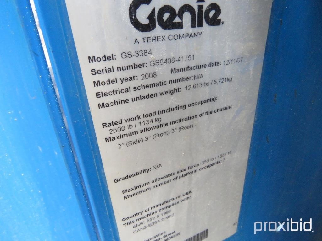 GENIE GS-3384 RT SCISSOR LIFT SN:GS8408-41751 4x4, powered by gas engine,  equipped with 33ft. Platfo | Heavy Construction Equipment Lifts Scissor  Lifts | Online Auctions | Proxibid