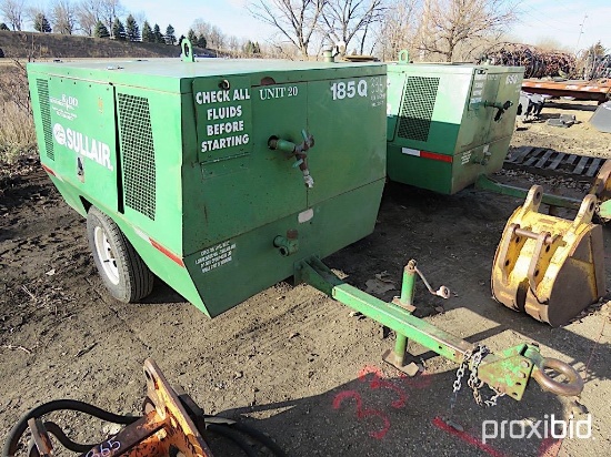 SULLAIR 185Q AIR COMPRESSOR SN:105958 powered by John Deere diesel engine, equipped with 185CFM, tra