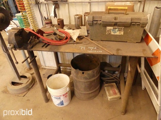 STEEL TABLE W/ VISE & CONTENTS SUPPORT EQUIPMENT