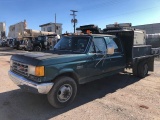 1990 FORD F350 FLATBED TRUCK VN:51033 V8 GAS ENGINE, 4 SPEED STD TRANS, INGERSOLL RAND 185 AIR COMPR