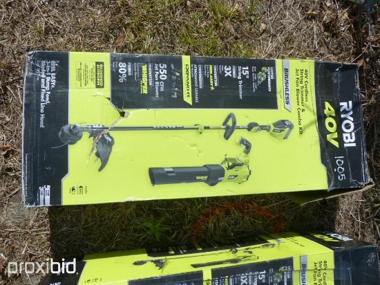NEW RYOBI COMBO KIT 40 VOLT STRING TRIMMER & BLOWER W/ BATTERY & CHARGER NEW SUPPORT EQUIPMENT