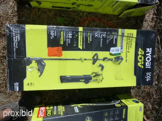 NEW RYOBI COMBO KIT 40 VOLT STRING TRIMMER & BLOWER W/ BATTERY & CHARGER NEW SUPPORT EQUIPMENT