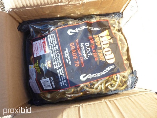 NEW 5/16" X 20 WOOD TUFF TOW GRADE 70 US DOT APPROVED TRANSPORT CHAIN (2 PER LOT) NEW SUPPORT EQUIPM
