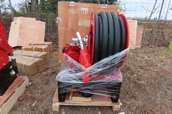 NEW 1" 12 VOLT FUEL HOSE REEL & PUMP NEW SUPPORT EQUIPMENT