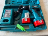 MAKITA 3/8'' BATTERY DRIVER DRILL SUPPORT EQUIPMENT SN:extra battery charger & tool case. Located in