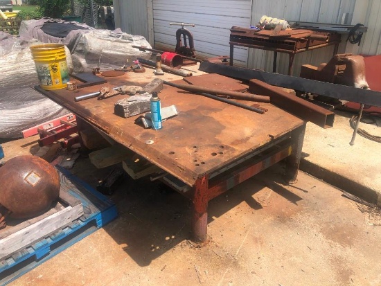 7FT. X 7FT. STEEL SHOP TABLE W/ VISE SUPPORT EQUIPMENT