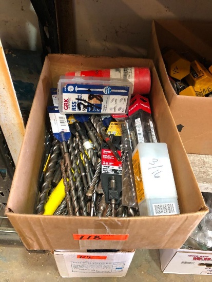 BOX OF UNUSED ROTARY HAMMER DRILL BITS SUPPORT EQUIPMENT